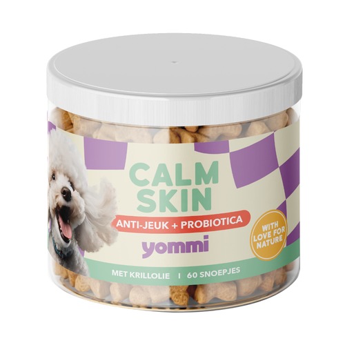 Pot Yommi Calm Skin met 60 snoepjes tegen jeuk en voor een gevoelige huid bij honden