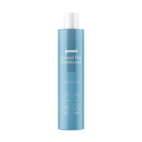 Lichtblauwe fles Yommi conditioner voor honden 250 ml, hondenconditioner voor een zachte vacht