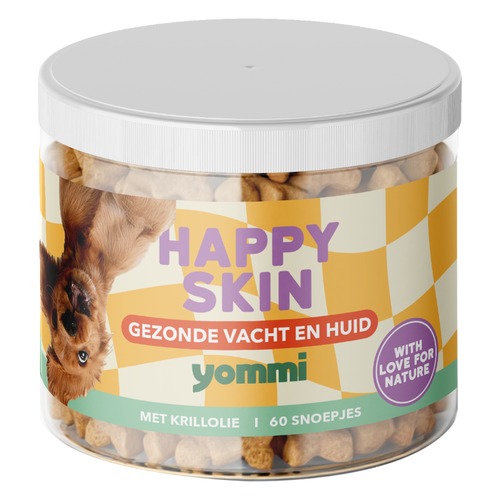Pot Yommi Happy Skin met 60 snoepjes voor de huid en vacht van je hond