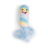 Gestreept pluche spekje uit de kattenspeelgoed set met blauwe veertjes