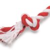 Detail van het rood met witte katoenen flostouw met knoop van de Beeztees Party Animal