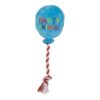 Beeztees Party Animal, blauw pluche hondenspeelgoed in de vorm van een ballon met rood wit katoenen flostouw