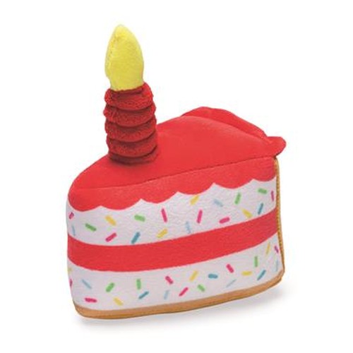 Beeztees Party Taart, pluche taartpunt met rood kaarsje en gekleurde sprinkels voor een hondenverjaardag