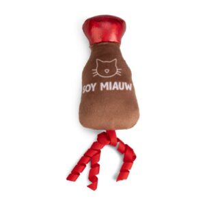 Pluche sojasausflesje uit de Beeztees Sushi kattenspeelgoed set met rode krullint staart