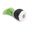 Sushirol met knisperende groene pluche staart, onderdeel van dit kattenspeelgoed