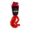 Pluche shakebeker uit het Beeztees Workout kattenspeelgoed met XXL Meow print en rode pluche staart