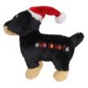 Kerstknuffel van Boon, zwart pluche hondje met bruine pootjes, rode kerstmuts en geborduurde HO HO HO op de zij