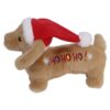 Kerstknuffel van Boon, bruin pluche hondje met rode kerstmuts en Ho Ho Ho op de zij