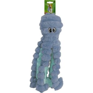 Gele octopus knuffel van Boon voor honden met geborduurde oogjes en geribbelde armen
