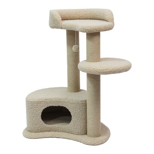 Boony Krabpaal Luna in Sand Beige, krabpaal met huisje voor katten
