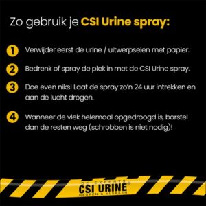 Gebruiksaanwijzing CSI Urine spray in 4 stappen tegen urinevlekken en geur