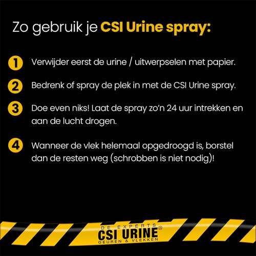 Gebruiksaanwijzing CSI Urine spray in 4 stappen tegen urinevlekken en geur