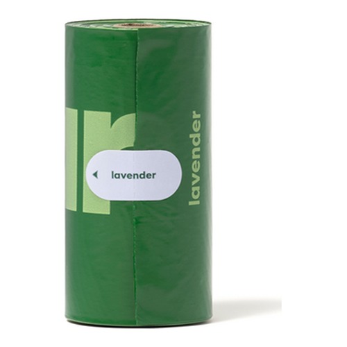 Groen rolletje poepzakjes met lavendel label