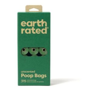 Groene doos Earth Rated poepzakjes geurloos, voorkant met kijkvenster op de rolletjes
