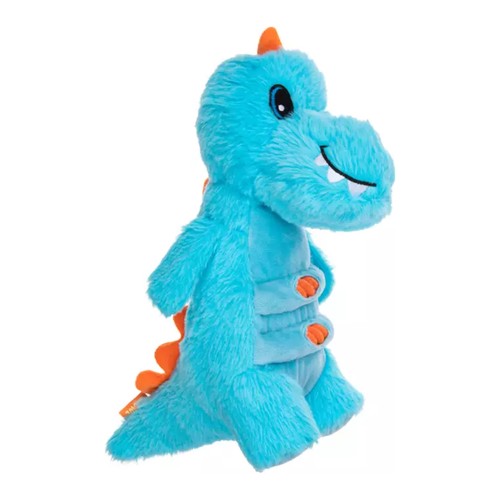 Growl Stomperz Terry Tyrannosaurus Rex hondenknuffel van opzij met oranje stekels