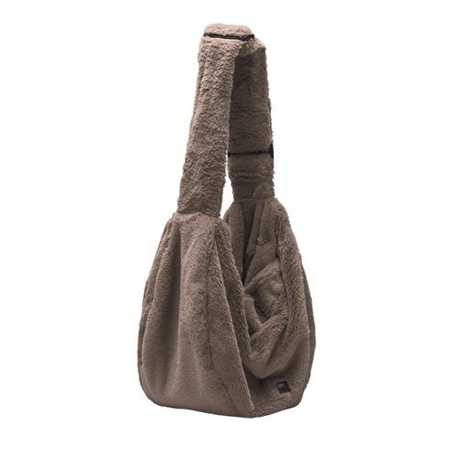 Zijaanzicht van de taupe hondendraagtas van Designed by Lotte