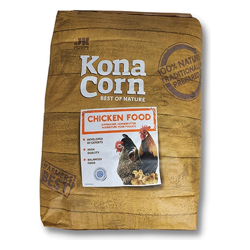 Grootverpakking sojavrij kippenvoer Konacorn Scharrelmix, zak van 18 kg