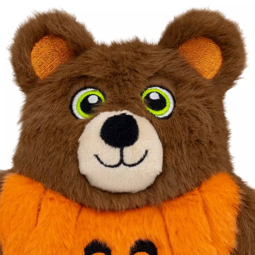 Close up van het geborduurde snoetje van de KONG Halloween Snuzzles Bear