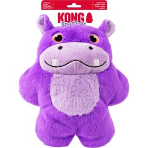 KONG Snuzzles XL hippo hondenknuffel, voorkant met grote ogen en brede lach