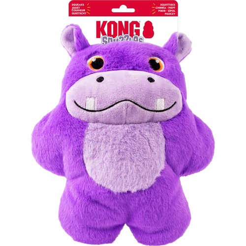 KONG Snuzzles XL hippo hondenknuffel, voorkant met grote ogen en brede lach