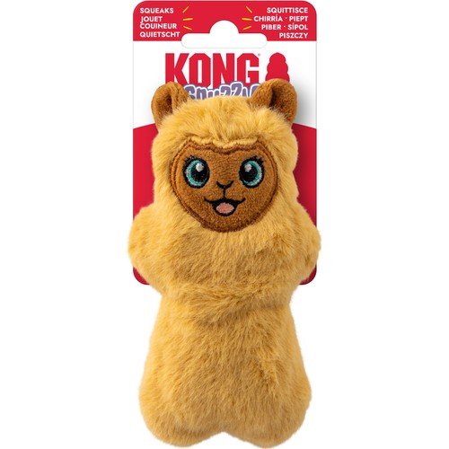 Verpakking van de KONG Snuzzles Mini Llama met vermelding van de full-body piep