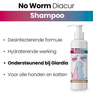 Kenmerken van de Diacur shampoo: desinfecterend, hydraterend en ondersteunend bij Giardia