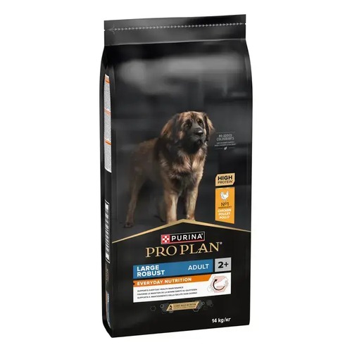 Zijaanzicht van de zak Pro Plan Large Robust Adult hondenvoer met kip, 14 kg