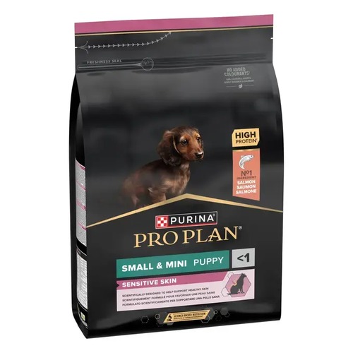 Verpakking Pro Plan Small & Mini Puppy Sensitive Skin met zalm voor een gevoelige huid, 3 kg