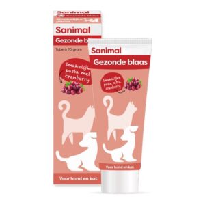 Sanimal Gezonde Blaas pasta met cranberry, doos en tube van 70 gram voor hond en kat