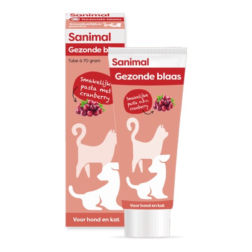Sanimal Gezonde Blaas pasta met cranberry, doos en tube van 70 gram voor hond en kat