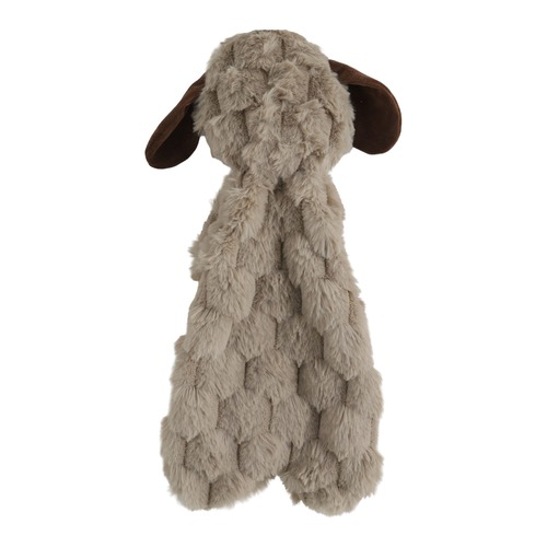Achterkant van de SoftCrinkle knuffeldoek hond, taupe zachte pluche stof