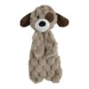 Knuffeldoek voor hond in de vorm van een hondje, taupe pluche met piep en kraakelement