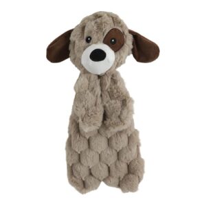 Knuffeldoek voor hond in de vorm van een hondje, taupe pluche met piep en kraakelement