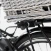 Montageplaat van de hondenfietsmand vastgedraaid op de bagagedrager