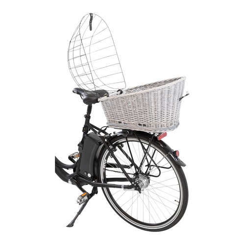 Hondenfietsmand op de fiets met opengeklapt gaas