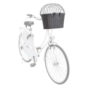 Grijze hondenfietsmand voorop aan een damesfiets