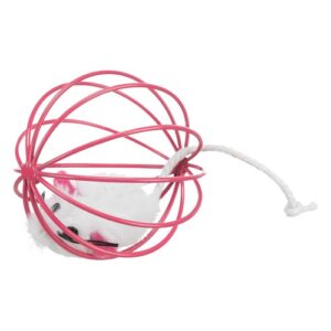 Roze traliebal met witte pluche muis erin