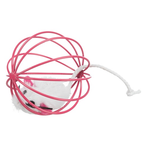 Roze traliebal met witte pluche muis erin