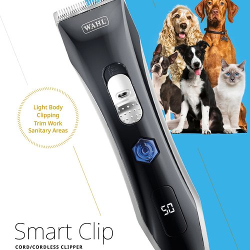 wahl-smart-clip-zwart-tondeuse.jpg Wahl Smart Clip professionele snoerloze hondentondeuse in zwart met digitaal display en motor-indicatie
