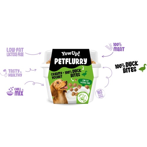 YowUp! Petflurry hondenyoghurt: vetarme, lactosevrije yoghurt met stukjes 100% eend