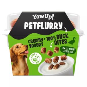 YowUp! Petflurry hondenyoghurt met stukjes eend, voorkant van het bakje