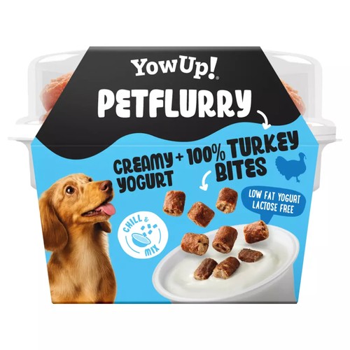 YowUp! Petflurry hondenyoghurt met stukjes kalkoen, voorkant van het bakje