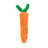 Achterkant van de oranje pluche wortel kattenkicker met catnip